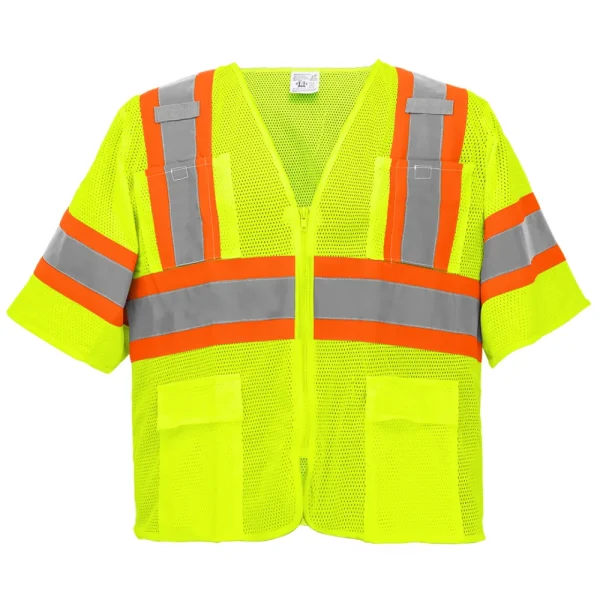 Global Glove & Safety ANSI Class 3 Mesh High Visibility Zipper Vest with Sleeves, Lime