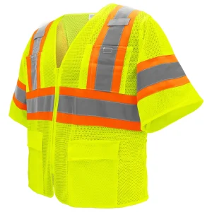 Global Glove & Safety ANSI Class 3 Mesh High Visibility Zipper Vest with Sleeves, Lime - view 3