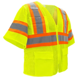 Global Glove & Safety ANSI Class 3 Mesh High Visibility Zipper Vest with Sleeves, Lime - view 4