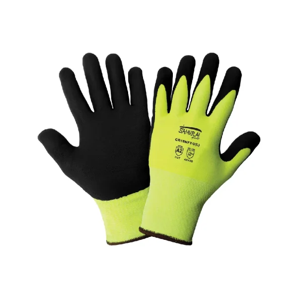 Global Glove & Safety Samurai High-Vis Cut Resistant Coated Gloves, Lime