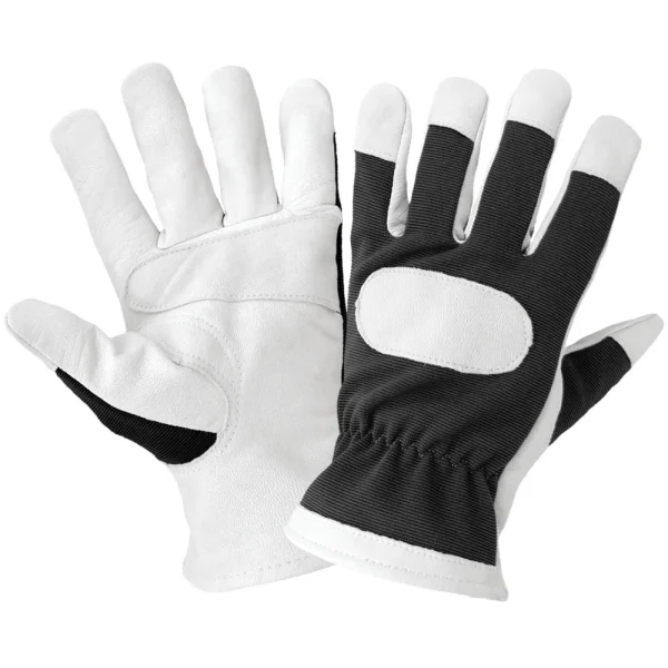 Global Glove & Safety XL Spandex Over Goatskin Work Gloves, Open Cuff, Reinforced Double Palm, White/Black