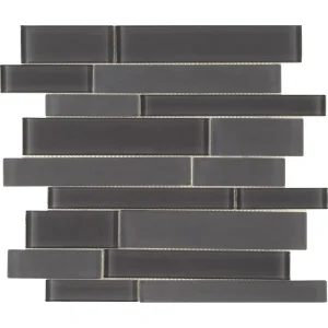 Interceramic Graphite Tile Linear Mosaic Mixed Clear and Matte Finish 12″ x 12″ Sheet