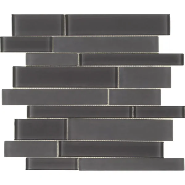Interceramic Graphite Tile Linear Mosaic Mixed Clear and Matte Finish 12″ x 12″ Sheet