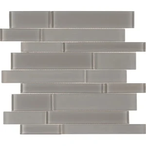 Interceramic Gray Mosaic Tile Linear Mixed Clear and Matte Finish 12″ x 12″ Sheet