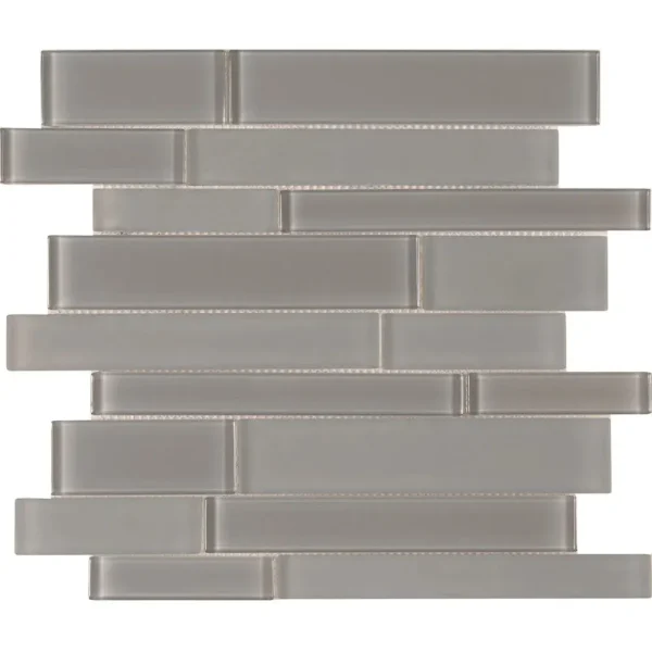 Interceramic Gray Mosaic Tile Linear Mixed Clear and Matte Finish 12″ x 12″ Sheet