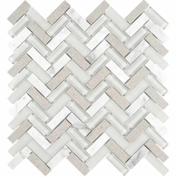 Interceramic Gray Mosaic Tile Glass Herringbone Pattern 11″ x 11″ Sheet