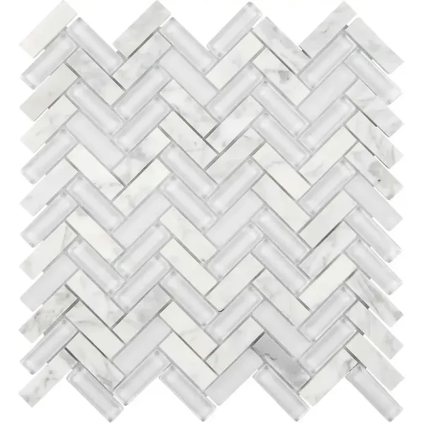 Interceramic Tile White Herringbone Mosaic 11″ x 11″ Sheet