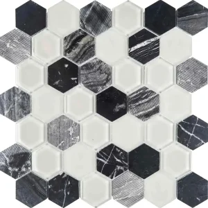 Interceramic Dark Mosaic Tile Hexagon Pattern Tile 12″ x 12″ Sheet