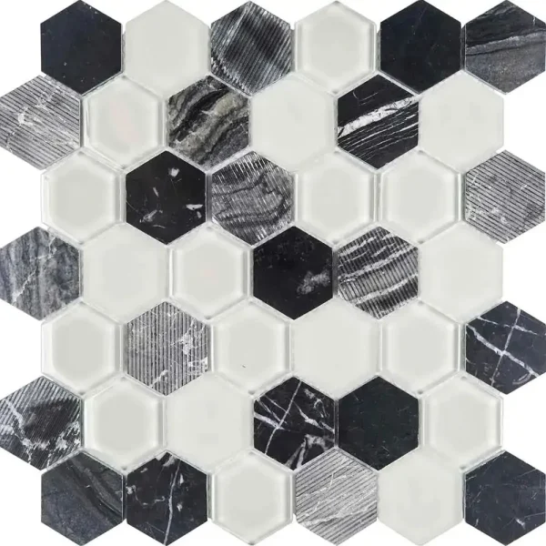 Interceramic Dark Mosaic Tile Hexagon Pattern Tile 12″ x 12″ Sheet