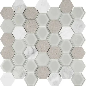 Interceramic Gray Mosaic Tile Glass Hexagon Pattern Tile 12″ x 12″ Sheet