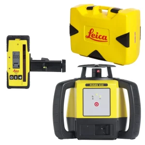 Leica Rugby 610 Red Beam Rotary Laser Package (6008614) with Rod Eye 140 Receiver – Alkaline
