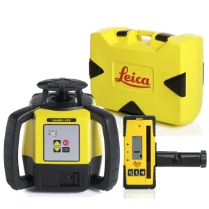 Leica Rugby 620 Red Beam Rotary Laser Package (6005983) with Deluxe RE140 Receiver – Alkaline