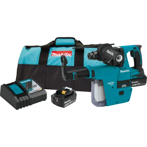 Makita 18V LXT Lithium Ion Brushless Cordless 1 in. Rotary Hammer Kit, with HEPA Dust Extractor (5.0Ah)