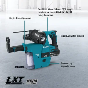 Makita 18V LXT Lithium Ion Brushless Cordless 1 in. Rotary Hammer Kit, with HEPA Dust Extractor (5.0Ah) - view 4
