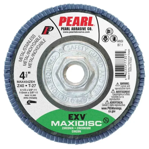 Pearl EXV Zirconia Maxidisc Flap Disc 4-1/2″ x 5/8″-11 Z40 T27