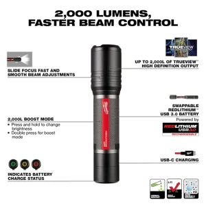 REDLITHIUM USB 2,000L Slide Focus Flashlight - view 3