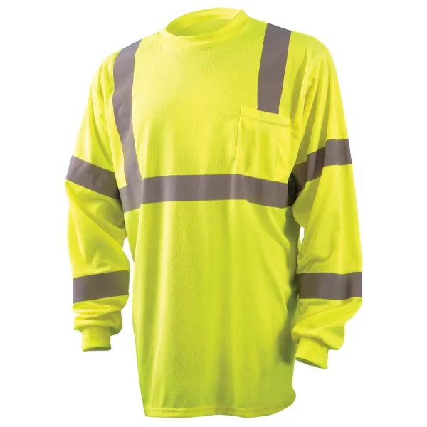 OccuNomix ANSI Class 3 High Visibility Long Sleeve Birdseye Moisture Wicking T-Shirt, Yellow