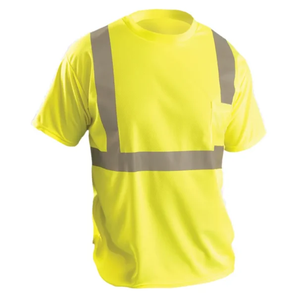OccuNomix ANSI Class 2 High Visibility Birdseye Wicking T-Shirt with Pocket, Yellow