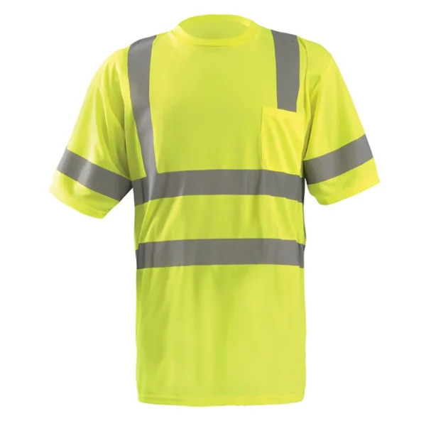 OccuNomix ANSI Class 3 High Visibility Birdseye Moisture Wicking T-Shirt with Pocket, Yellow