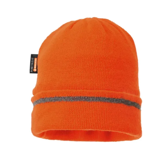 Portwest Reflective Trim Knit Beanie Hat Insulatex Lined, Orange