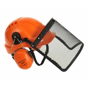 Portwest Forestry Combi Kit with ABS Safety Hard Hat with Wheel Ratchet, Reinforced Visor, and Clip-On Ear-Muffs, Orange