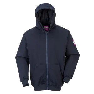 Portwest Fire Resistant Front Hooded Sweatshirt with Zipper, Navy