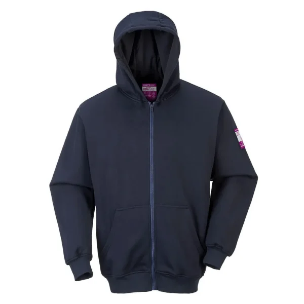 Portwest Fire Resistant Front Hooded Sweatshirt with Zipper, Navy