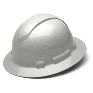 Pyramex Safety Products Ridgeline Full Brim Hard Hat, Shiny, White, 4-Point Ratchet Suspension
