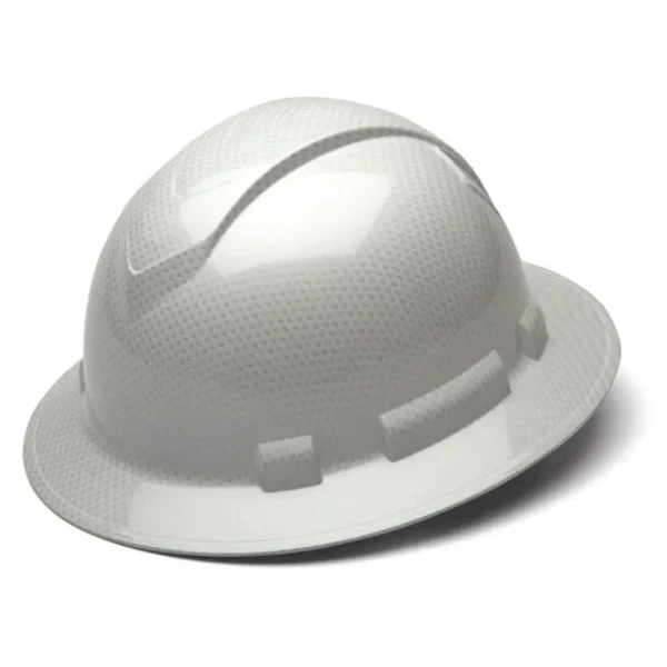 Pyramex Safety Products Ridgeline Full Brim Hard Hat, Shiny, White, 4-Point Ratchet Suspension