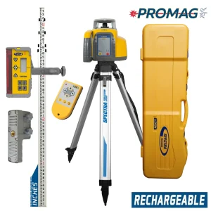 Spectra Precision LL300N-2-PROMAG Laser Package with CR700 Receiver, Remote, INCHES-Rod and Tripod – Rechargeable