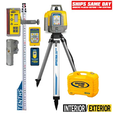 Spectra Precision HV1305C-18S Horiz/Vert – Interior/Exterior RED Beam Laser Package with CR700 Multi-Use Receiver, Re...