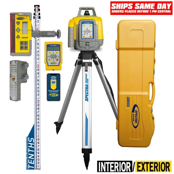 Spectra Precision HV1305C-SC-16 Horiz/Vert – Interior/Exterior RED Beam Laser Package with CR700 Multi-Use Receiver, ...