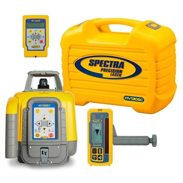 Spectra Precision HV1305C Horiz/Vert – Interior/Exterior RED Beam Laser Package with HL450 Receiver, Remote, Small Ca...