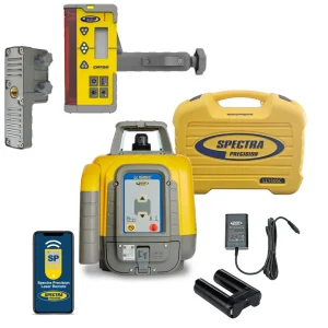 Spectra Precision LL1505C-14 Laser level Package with Deluxe CR700 Multi-Use Receiver – Rechargeable Batteries