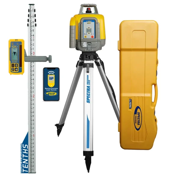 Spectra Precision LL1505C-1A Laser level Package with HL450 Receiver, TENTHS Rod, Tripod and Large Case – Alkaline
