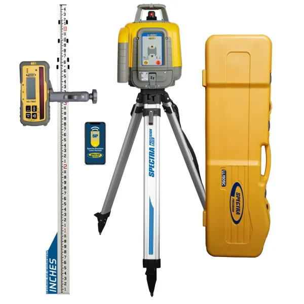 Spectra Precision LL1505C-27A Laser level Package with HL760 Receiver, Rod INCHES, Tripod and Large SYSTEM Case