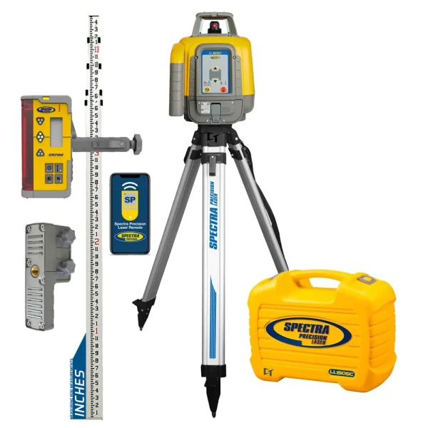 Spectra Precision LL1505C-28S Laser level Package with CR700 Multi-Use Receiver, Rod INCHES, Tripod and Small Case