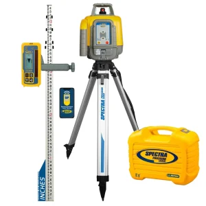 Spectra Precision LL1505C-X2 Laser Level Package with HL450 Receiver, Rod INCHES, Tripod and Small Case – Rechargeable
