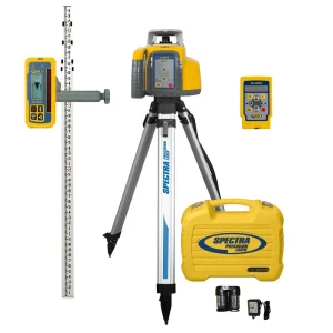 Spectra Precision LL300S-X2 PRO Laser Package – Rechargeable, HL450 Receiver, Remote, INCHES-Rod, HD Tripod and Small...