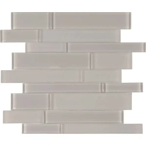 Interceramic Taupe Mosaic Tile Linear Mixed Clear and Matte Finish 12″ x 12″ Sheet