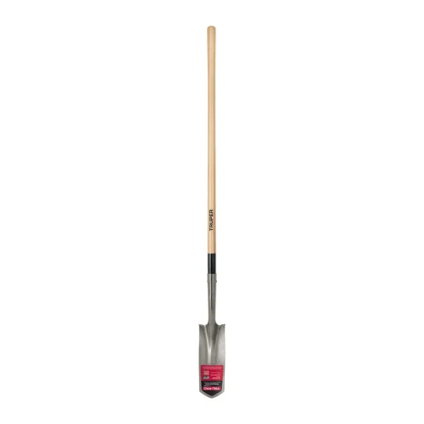 Truper Trenching Shovel, 4 in Blade, Hardwood Handle, Rolled Steps