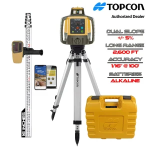 Topcon RL-HV2S Self-Leveling Dual Grade Laser DB Kit with LS-80X Receiver, Inches Rod and Tripod / Alkaline – 1051612...