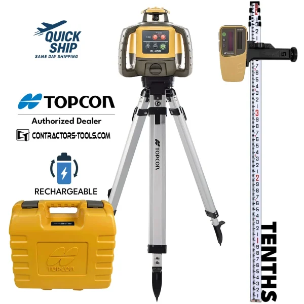 Topcon RL-H5A Self-Leveling Laser PS.DB 1021200-49-K1 with LS-80X Receiver, Measuring Rod 10ths and Tripod – RECHARGE...