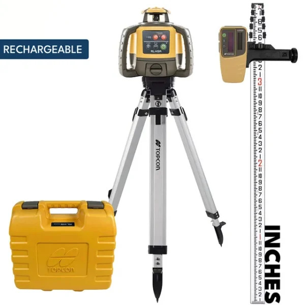 Topcon RL-H5A Self-Leveling Laser PS.RB Kit with LS-80L Receiver, Rechargeable Batteries, Measuring Rod INCHES and Tr...