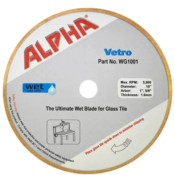 Alpha 10″ Vetro Glass Diamond Blade for Portable Rail Saw