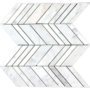 Interceramic White Carrara Marble Arrow Polished Mosaic 10″ x 12″ Sheet
