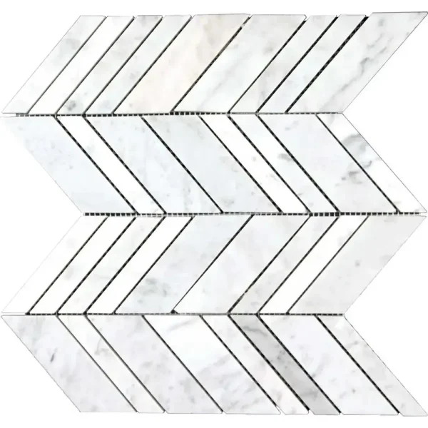 Interceramic White Carrara Marble Arrow Polished Mosaic 10″ x 12″ Sheet