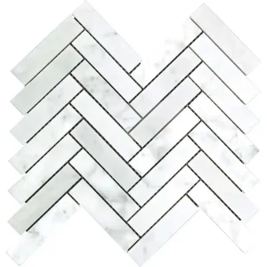 Interceramic White Carrara Marble 1″ x 4″ Herringbone Mosaic Polished 12″ x 10″ Sheet