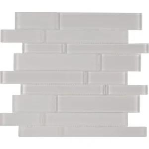 Interceramic White Mosaic Tile Linear Mixed Clear and Matte Finish 12″ x 12″ Sheet