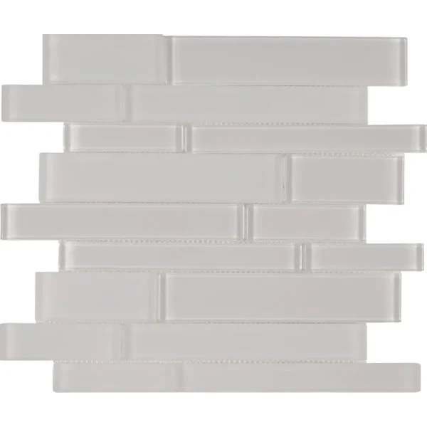Interceramic White Mosaic Tile Linear Mixed Clear and Matte Finish 12″ x 12″ Sheet